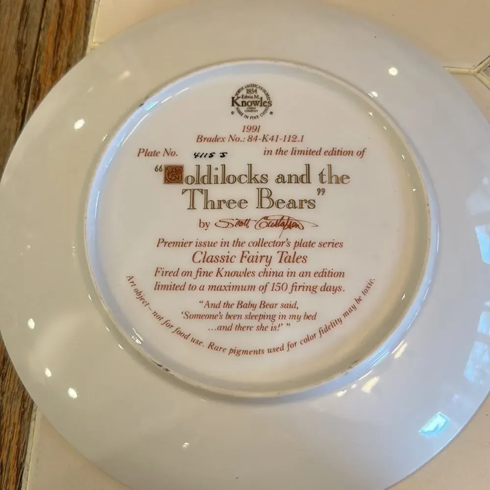 Goldilocks and the Three Bears Limited Edition Collectors Plate 1991